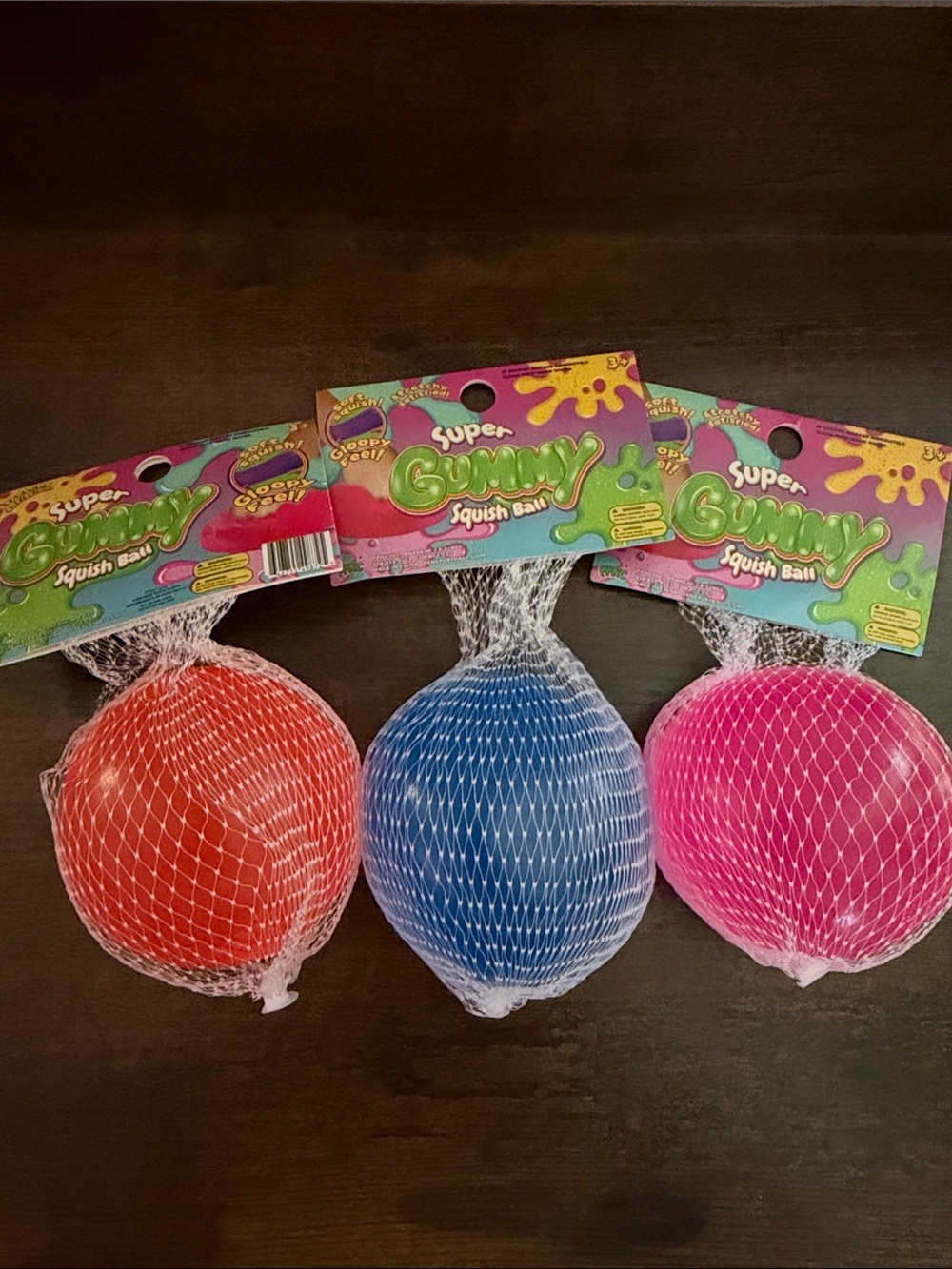 Neon Super Gummy Squishy Ball set of 3 - blue, pink & orange